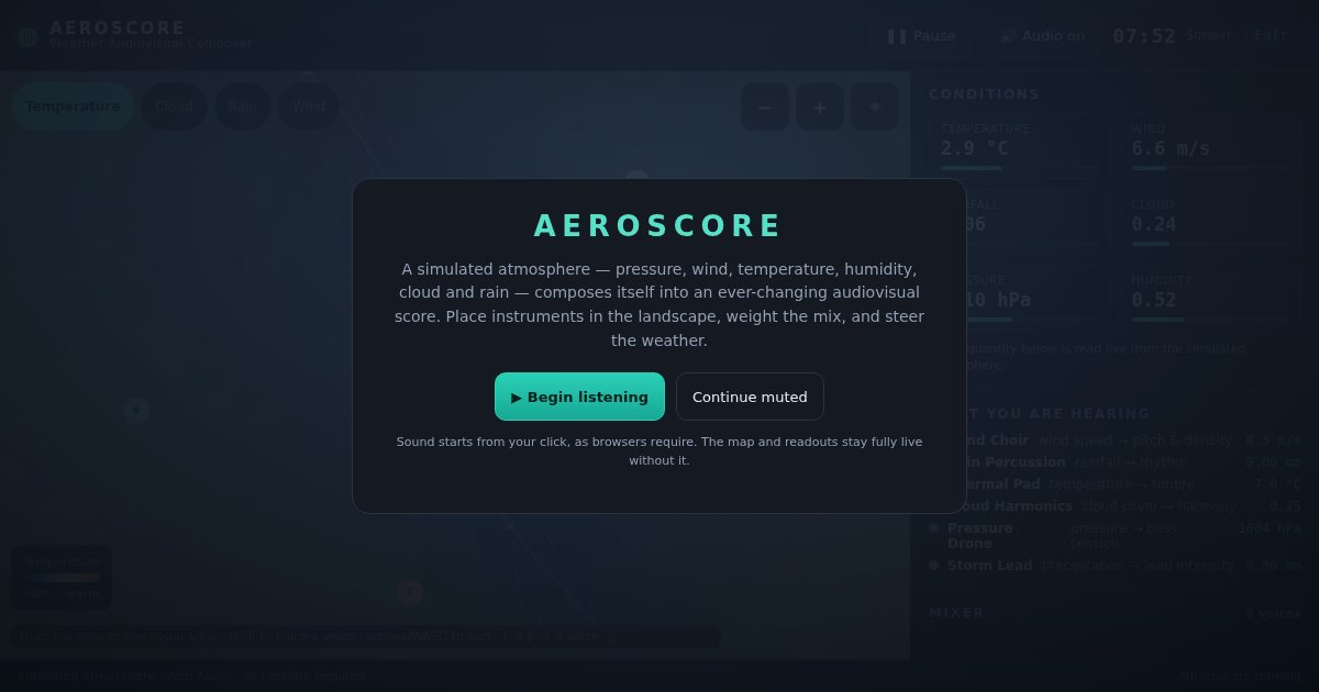 Screenshot of the Weather Audiovisual Composer demo